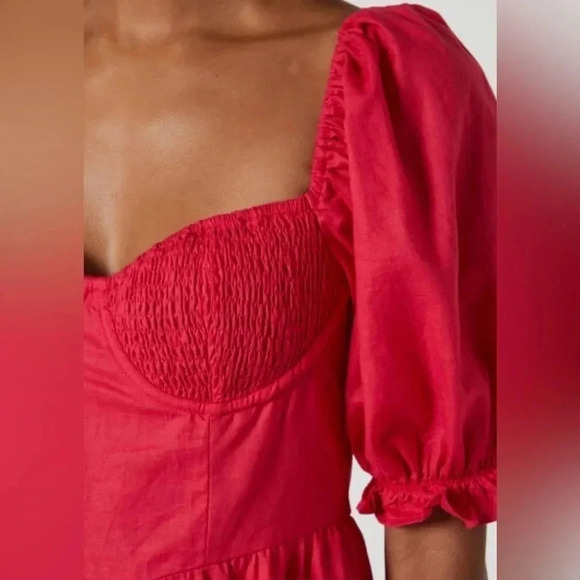 NEW Charlie Holiday Mini Dress Size Medium pink sweetheart puffed sleeves - Picture 5 of 8